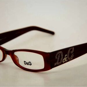 D&G Dark Brown Eyeglasses with Subtle Logo dark red colored